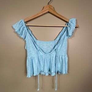 Women's Light Blue Ruffle Top